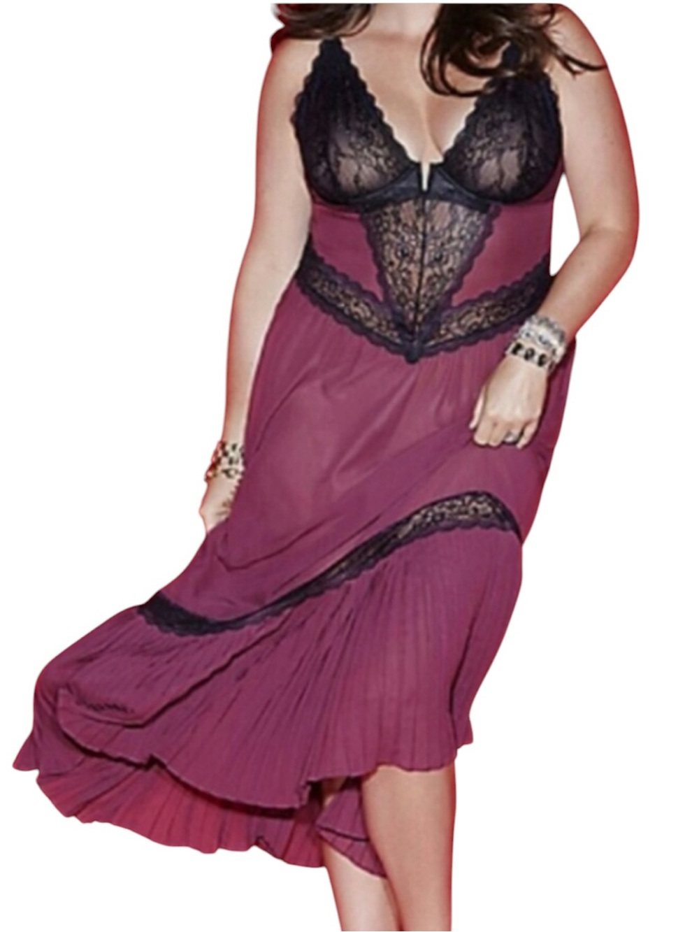Sophie Theallet for Cacique Lace Maxi Nightgown Plum Black 14/16 NWT